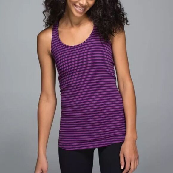 LULULEMON Cool Racerback Double Trouble Stripe Ultra Violet Black Grape Size 4 - Picture 1 of 8